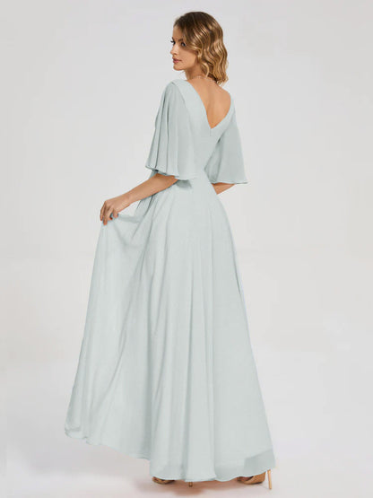 Amina Half Sleeves V-neck Chiffon Bridesmaid Dress
