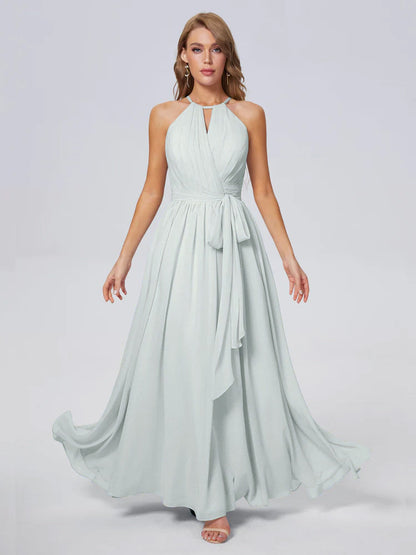 Amy Gorgeous Halter Chiffon Long Bridesmaid Dresses
