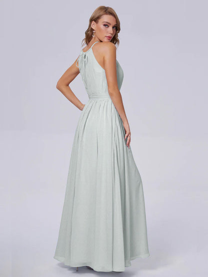Amy Gorgeous Halter Chiffon Long Bridesmaid Dresses