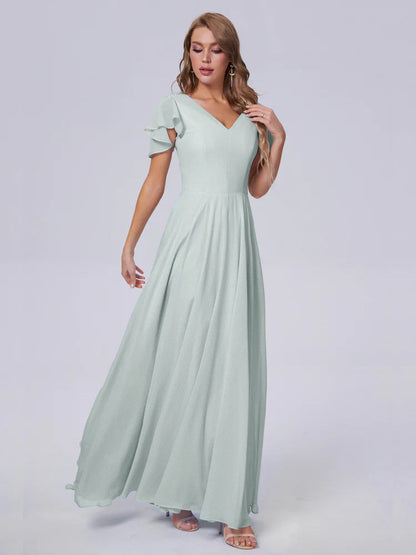 Anastasia Chiffon Long Bridesmaid Dresses With Sleeves