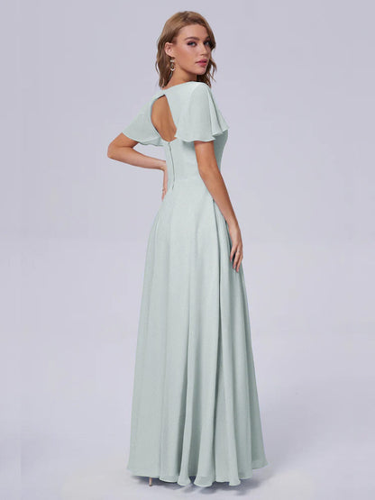 Anastasia Chiffon Long Bridesmaid Dresses With Sleeves