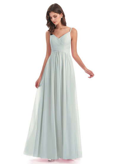 Ava Spaghetti Straps V-Neck Long Bridesmaid Dresses