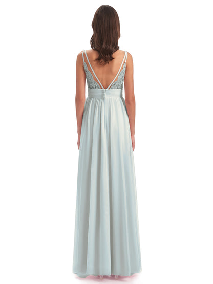 Ava Spaghetti Straps V-Neck Long Bridesmaid Dresses