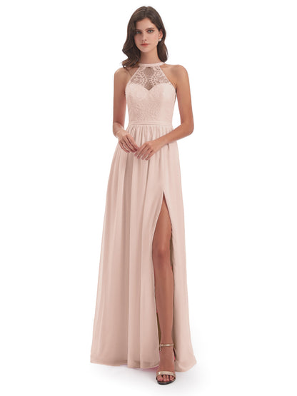Ailani Halter Split Lace Long Bridesmaid Dresses