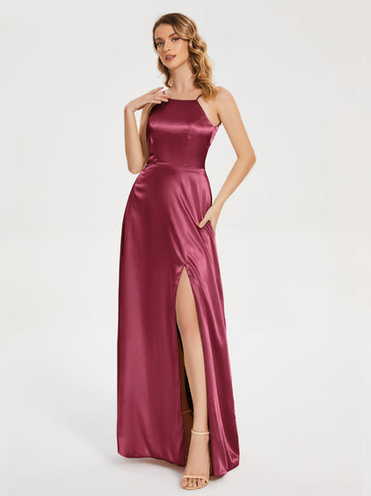Miriam Backless Soft Satin Bridesmaid Dress with Slit