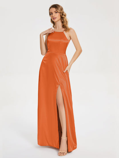 Miriam Backless Soft Satin Bridesmaid Dress with Slit