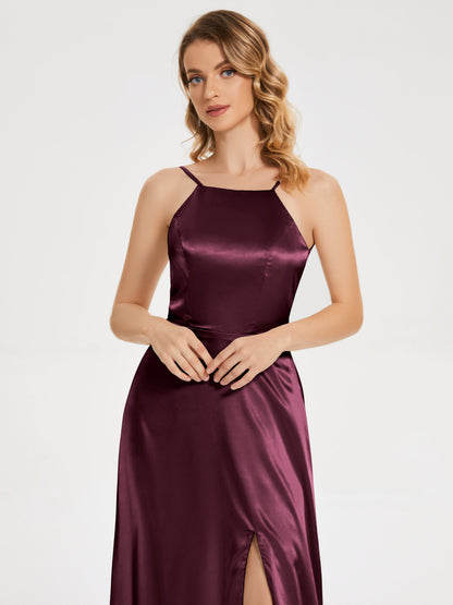 Miriam Backless Soft Satin Bridesmaid Dress with Slit