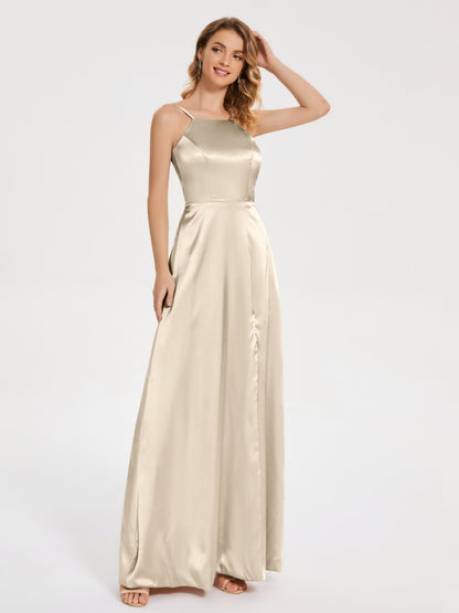 Miriam Backless Soft Satin Bridesmaid Dress with Slit