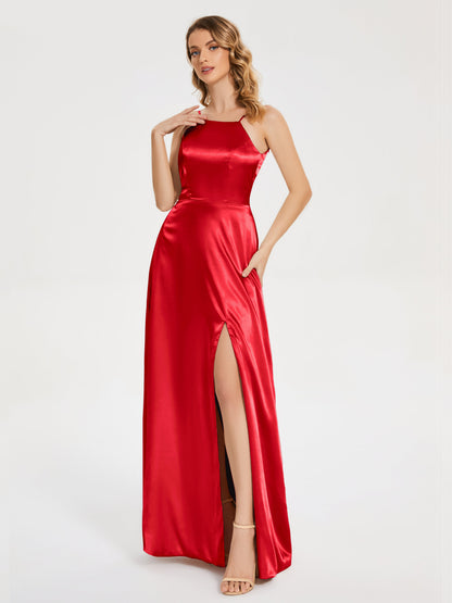 Miriam Backless Soft Satin Bridesmaid Dress with Slit