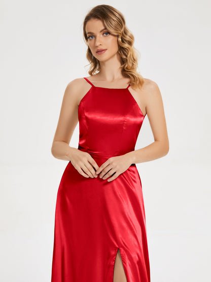 Miriam Backless Soft Satin Bridesmaid Dress with Slit