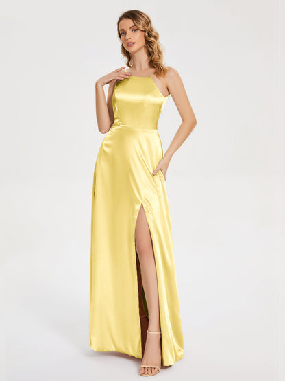 Miriam Backless Soft Satin Bridesmaid Dress with Slit