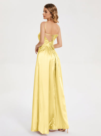 Miriam Backless Soft Satin Bridesmaid Dress with Slit