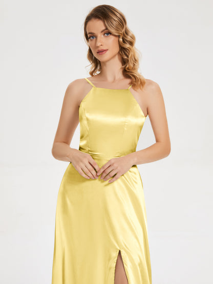 Miriam Backless Soft Satin Bridesmaid Dress with Slit
