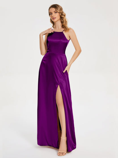 Miriam Backless Soft Satin Bridesmaid Dress with Slit