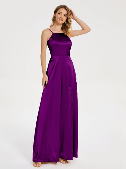 Miriam Backless Soft Satin Bridesmaid Dress with Slit