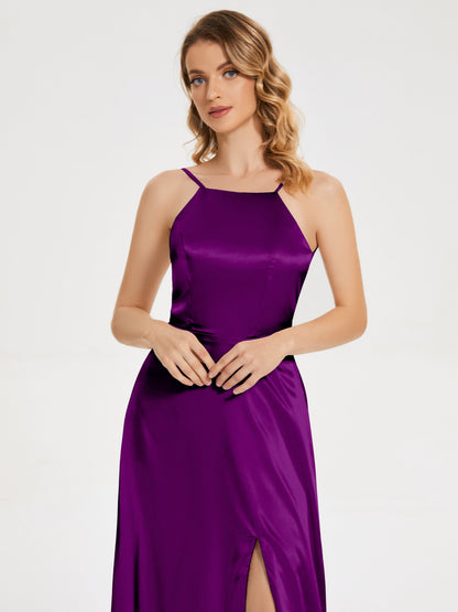 Miriam Backless Soft Satin Bridesmaid Dress with Slit