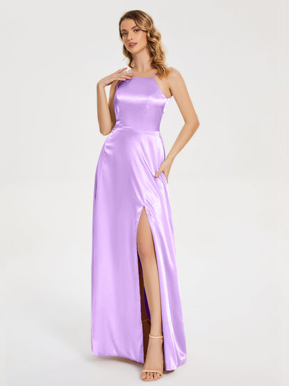 Miriam Backless Soft Satin Bridesmaid Dress with Slit