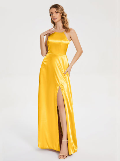 Miriam Backless Soft Satin Bridesmaid Dress with Slit