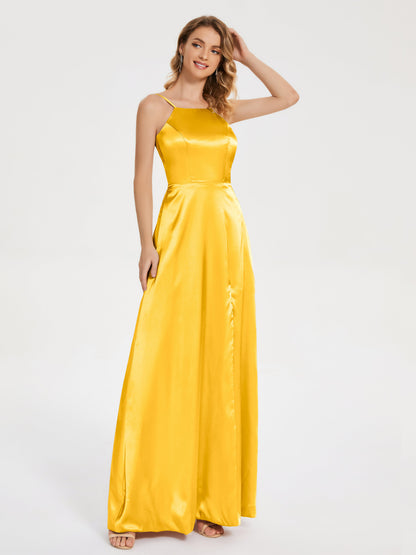 Miriam Backless Soft Satin Bridesmaid Dress with Slit
