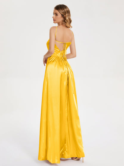 Miriam Backless Soft Satin Bridesmaid Dress with Slit