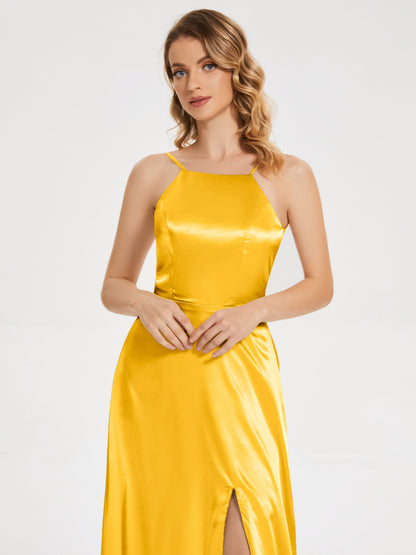 Miriam Backless Soft Satin Bridesmaid Dress with Slit