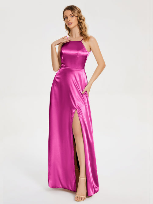 Miriam Backless Soft Satin Bridesmaid Dress with Slit