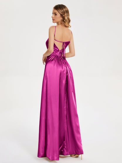 Miriam Backless Soft Satin Bridesmaid Dress with Slit