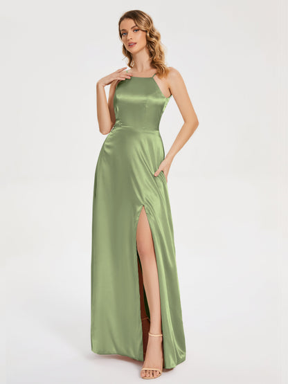 Miriam Backless Soft Satin Bridesmaid Dress with Slit