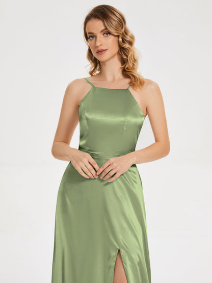 Miriam Backless Soft Satin Bridesmaid Dress with Slit