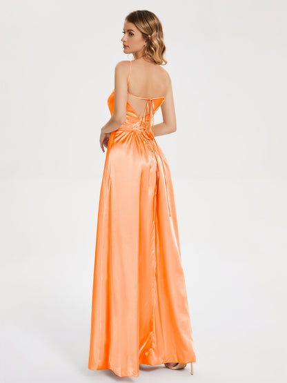 Miriam Backless Soft Satin Bridesmaid Dress with Slit