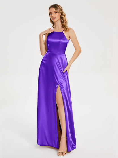 Miriam Backless Soft Satin Bridesmaid Dress with Slit