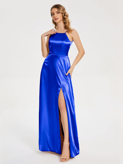 Miriam Backless Soft Satin Bridesmaid Dress with Slit