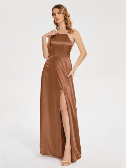 Miriam Backless Soft Satin Bridesmaid Dress with Slit