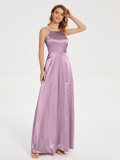 Miriam Backless Soft Satin Bridesmaid Dress with Slit