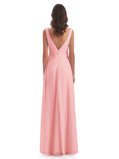 Jurnee Floor Length V-neck Ruched Chiffon Bridesmaid Dresses