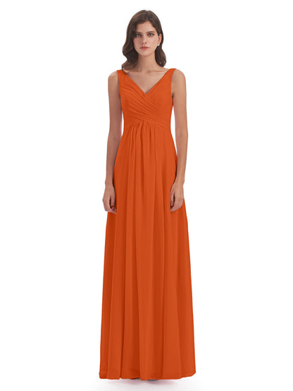Jurnee Floor Length V-neck Ruched Chiffon Bridesmaid Dresses
