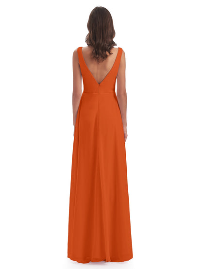 Jurnee Floor Length V-neck Ruched Chiffon Bridesmaid Dresses