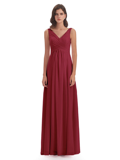 Jurnee Floor Length V-neck Ruched Chiffon Bridesmaid Dresses