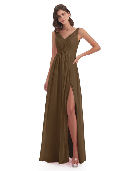 Jurnee Floor Length V-neck Ruched Chiffon Bridesmaid Dresses
