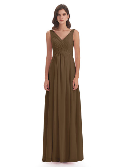 Jurnee Floor Length V-neck Ruched Chiffon Bridesmaid Dresses