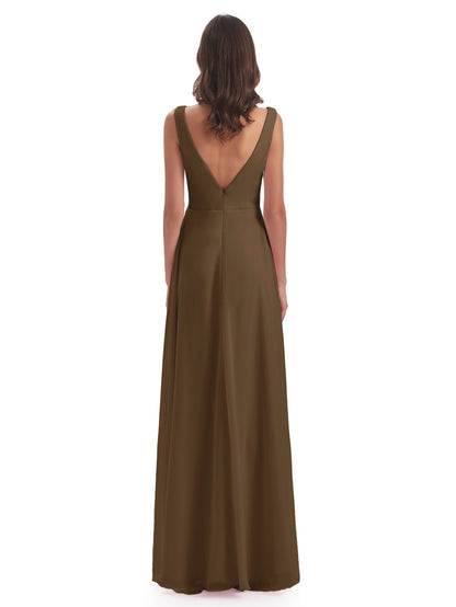 Jurnee Floor Length V-neck Ruched Chiffon Bridesmaid Dresses