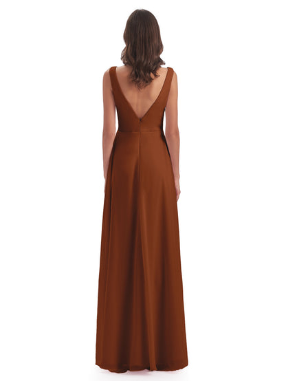 Jurnee Floor Length V-neck Ruched Chiffon Bridesmaid Dresses