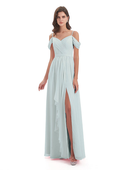Brenna Off The Shoulder Chiffon Long Bridesmaid Dresses