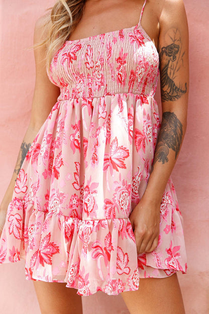 Marja Cami Strap Shirred Baby Doll Dress Floral Print Pink
