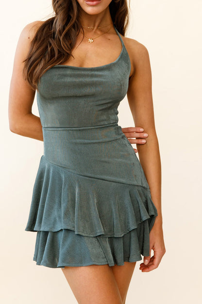 Bring On The Night Cowl Halterneck Dress Forest Green