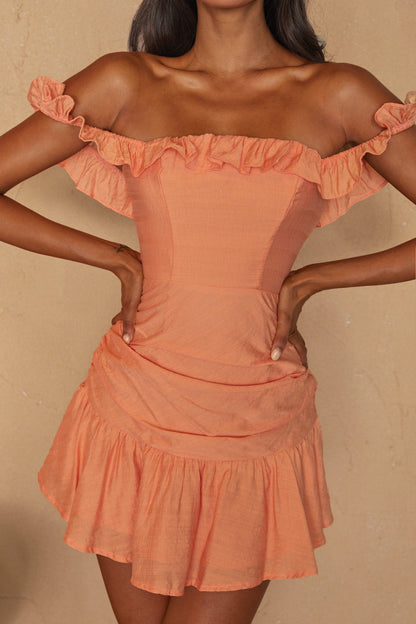 Paradis Off-Shoulder Ruched Bodice Mini Dress Mango