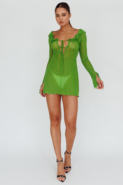 Sea Dreaming Ruffle Trim Mini Dress Lime