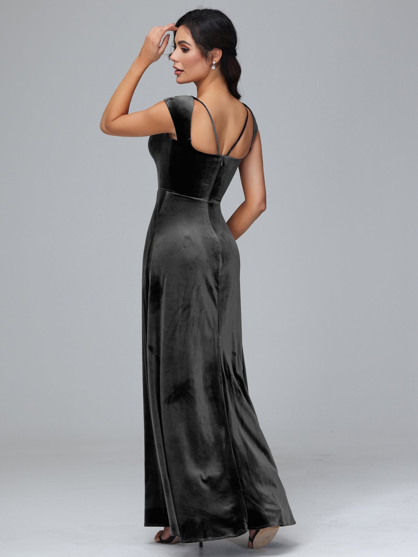 Cap Sleeves Velvet Plus Size Bridesmaid Dress With Slit
