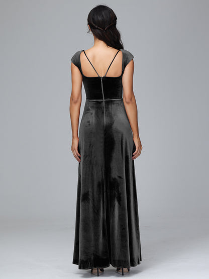 Cap Sleeves Velvet Plus Size Bridesmaid Dress With Slit