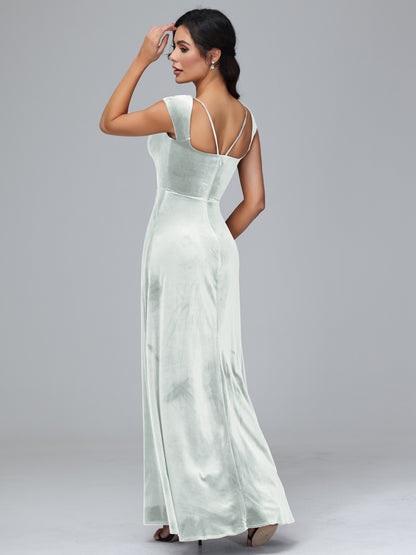 Cap Sleeves Velvet Plus Size Bridesmaid Dress With Slit